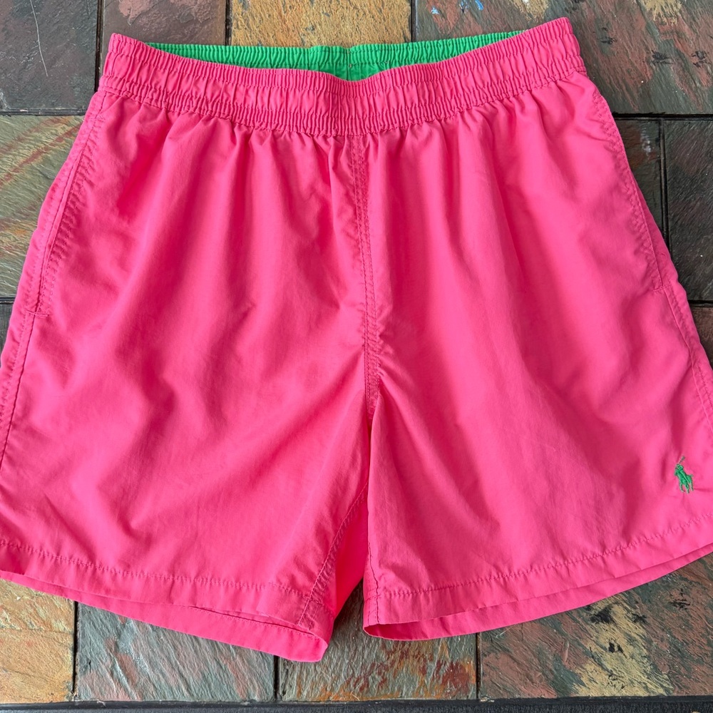 Polo by Ralph Lauren Men's Hot Pink Athletic Shorts with Green Logo